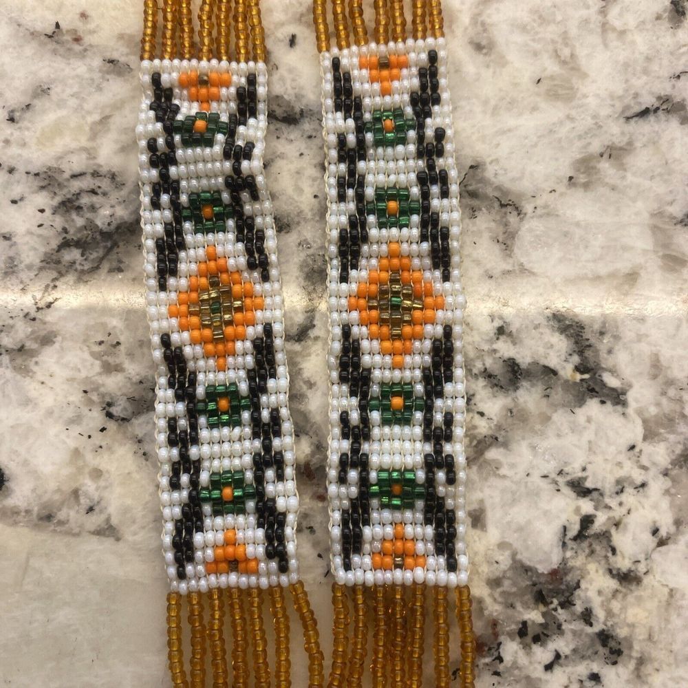 Handmade Vintage Indian Bead necklace with tassel‎ Yellow Black orange green - Picture 7 of 13
